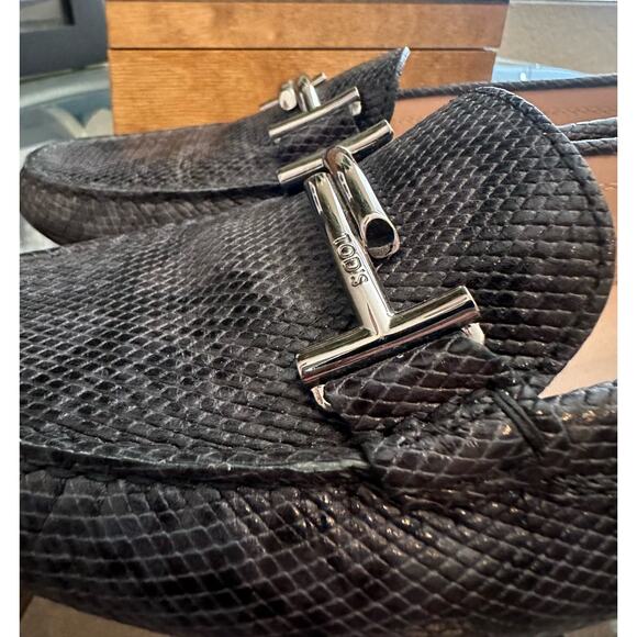 TOD'S Gommino Sliver Double T Leather Python Snake Effect Driving Shoes US 8 38 - Picture 5 of 9